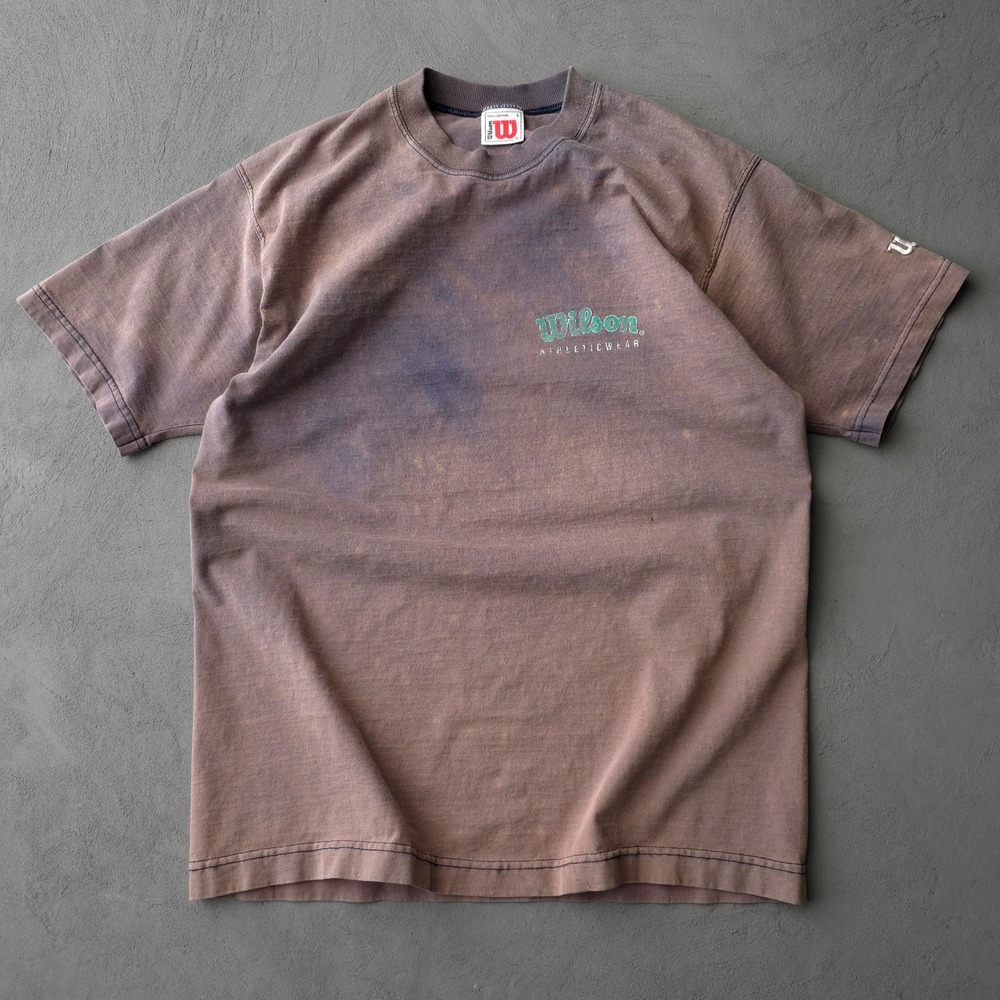 Vintage 90s T-shirt Size L Brown Bleach Faded Wilson Athleticwear